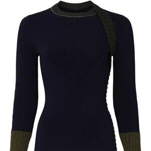Victoria Beckham Chunky Trim Sweater Medium Navy Green Wool Blend